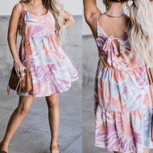 Wishlist apparel Coral Tie Dye Tiered Dress Size Medium